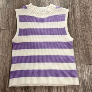 Striped Mock Neck Sweater Vest Ivory Lavender S
